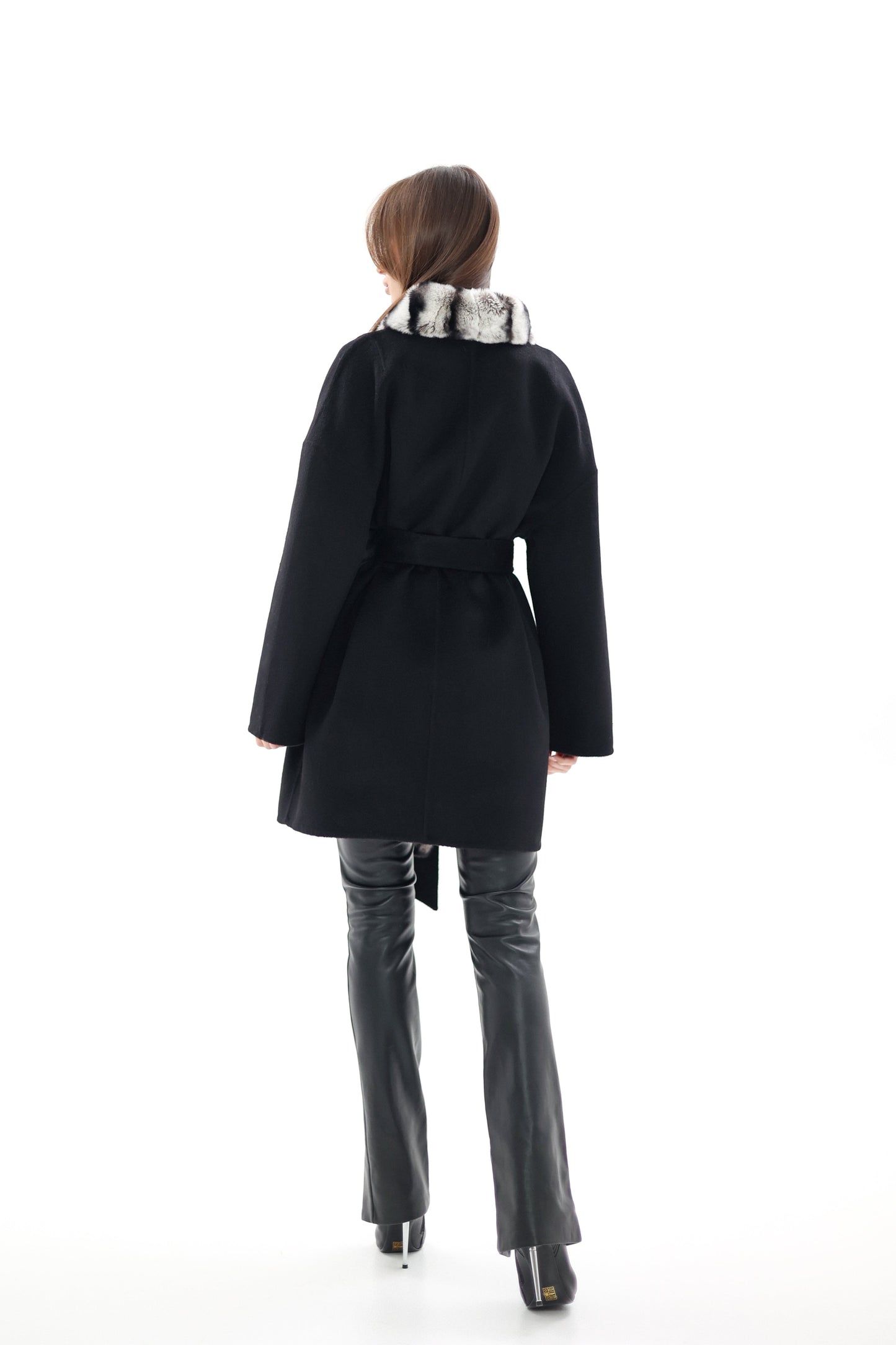 French Orylag Fur Italian Cashmere Wool Coat 85cm