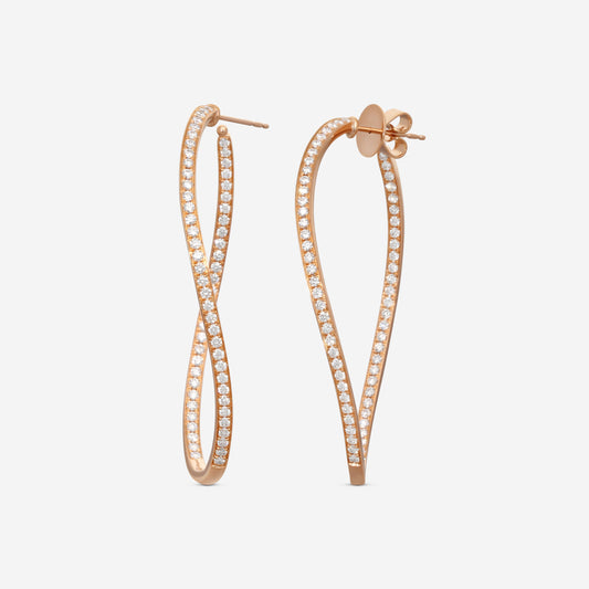 Memoire Channel Set 18K Rose Gold Diamond Twist Hoop Earrings CHHO217