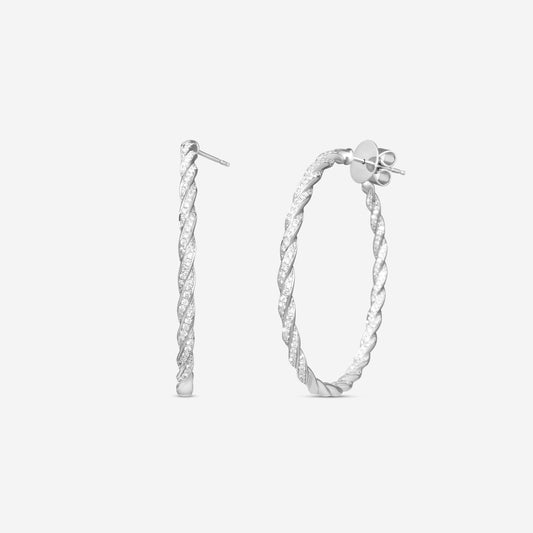 Memoire 18K White Gold Full Pavé Rope Hoop Earrings CHHO384