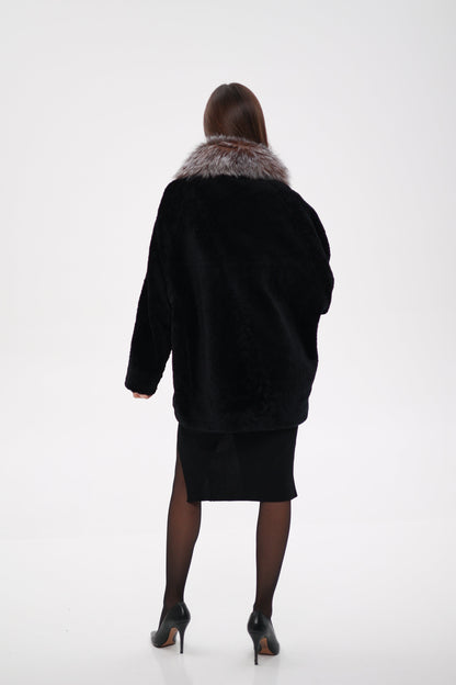 Palermo Astrakhan Silver Fox Trim Coat
