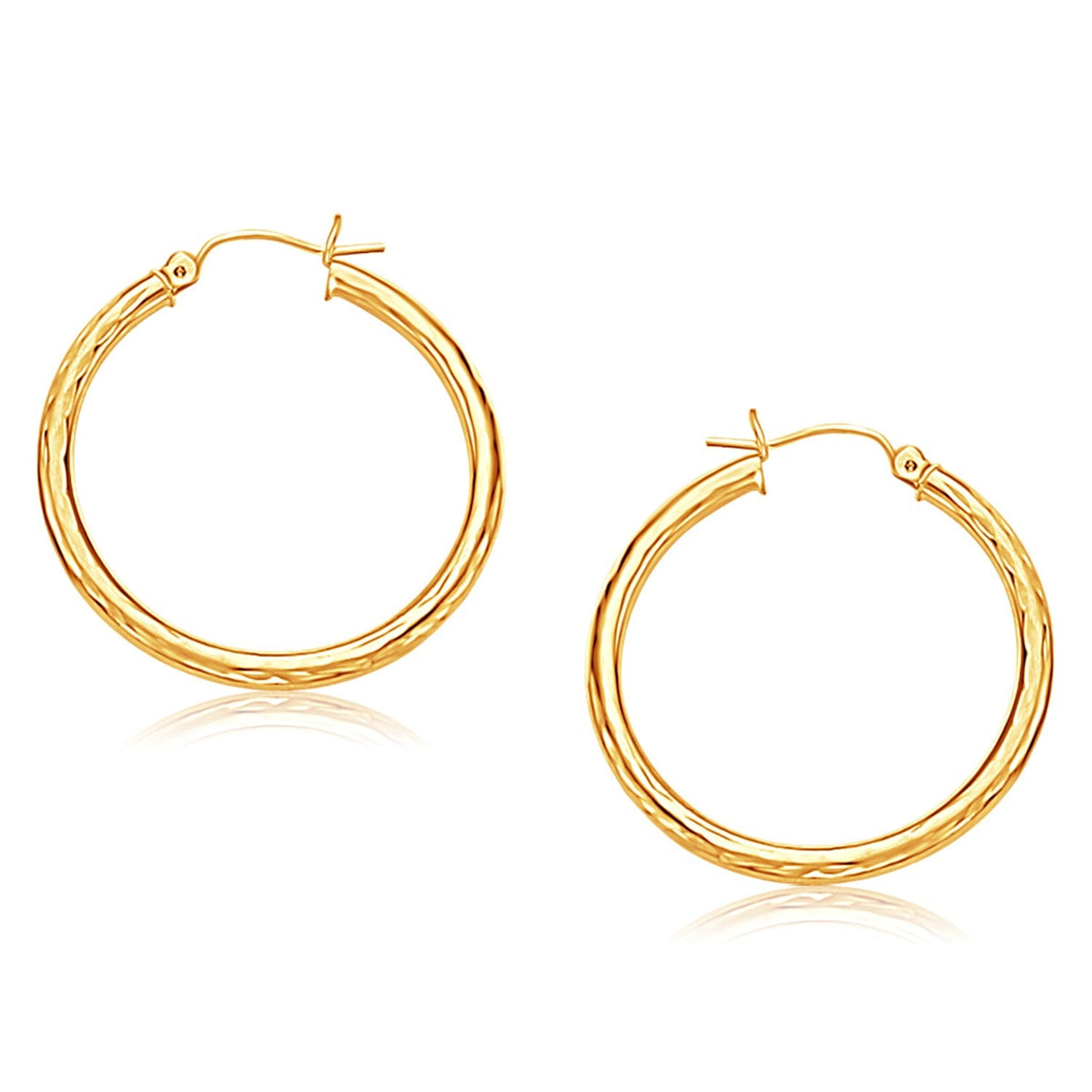 14K Yellow Gold Diamond-Cut Hoop Earrings (30mm)