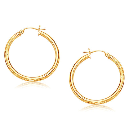 14K Yellow Gold Diamond-Cut Hoop Earrings (30mm)