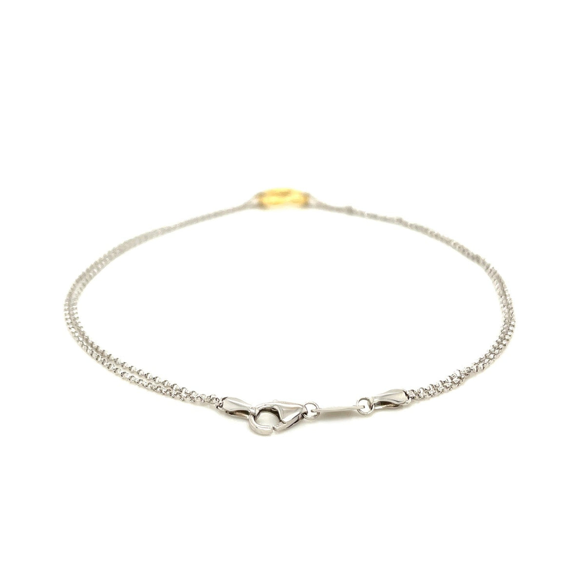 14K Yellow Gold and Sterling Silver Open Heart Station Anklet
