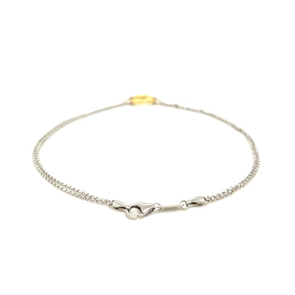 14K Yellow Gold and Sterling Silver Open Heart Station Anklet