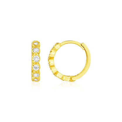 14K Yellow Gold Round Cubic Zirconia Hoop Earrings