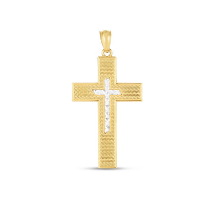 14K Two-Tone Gold Diamond Cut Cross Pendant