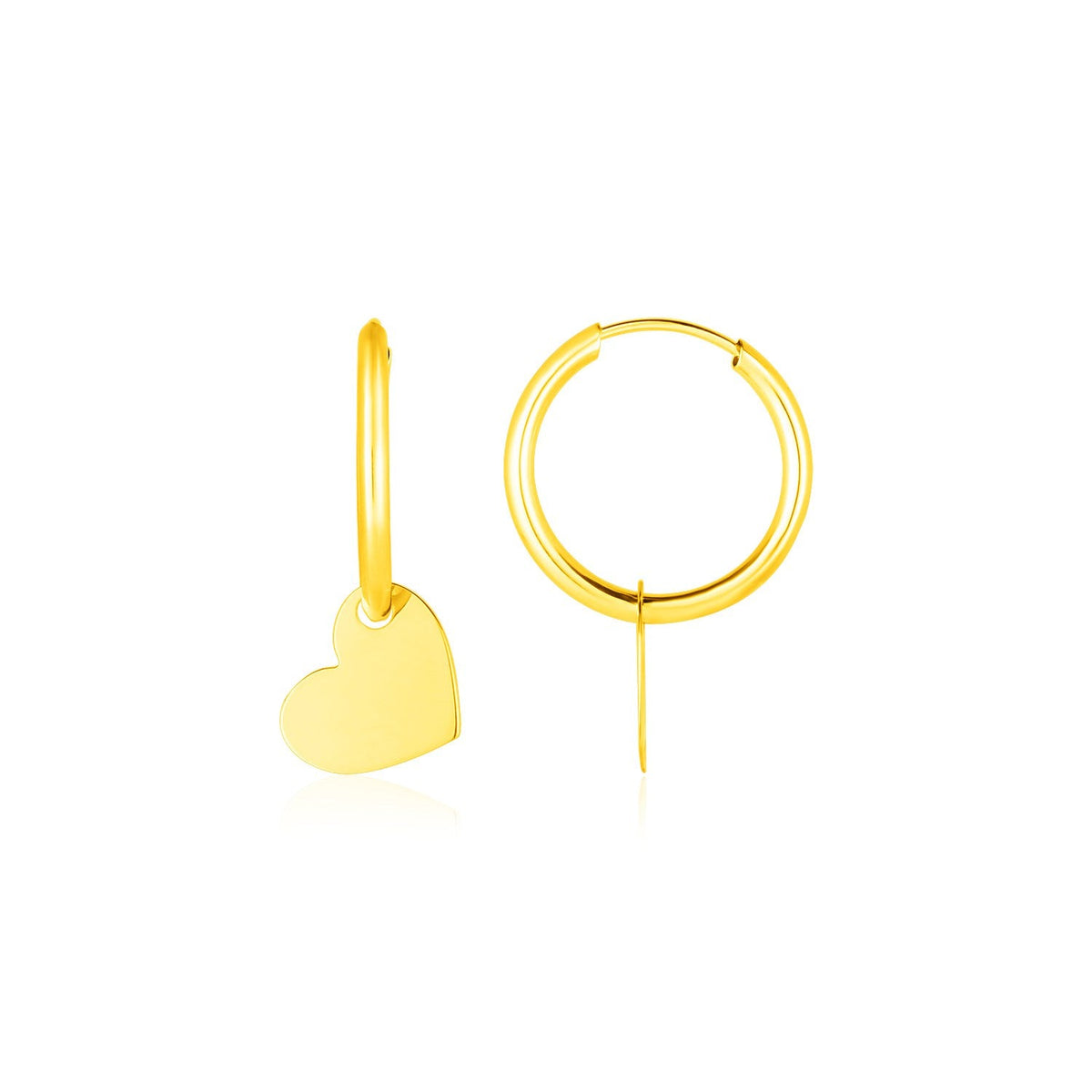 14K Yellow Gold Hearts Dangle Hoop Earrings