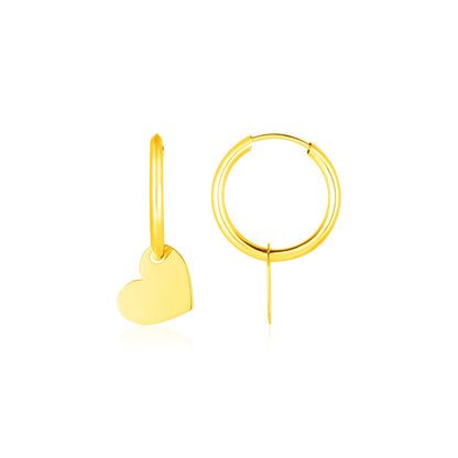 14K Yellow Gold Hearts Dangle Hoop Earrings