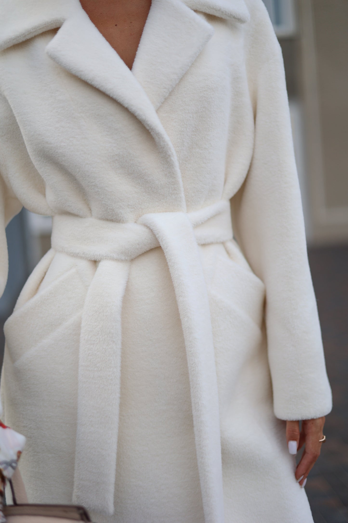 Eco Fur Wool Blend Coat White