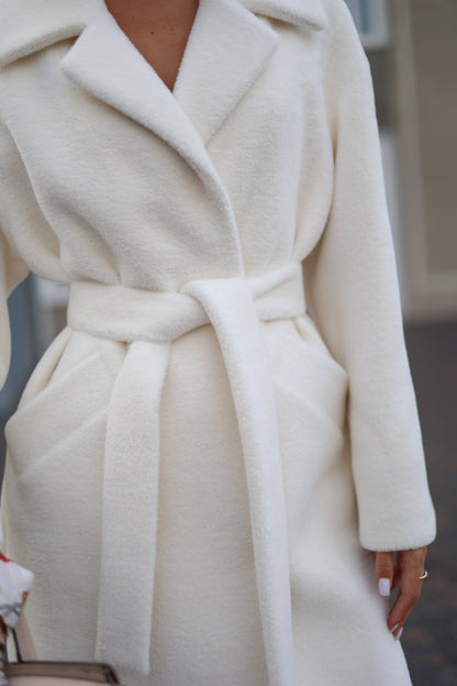 Eco Fur Wool Blend Coat White