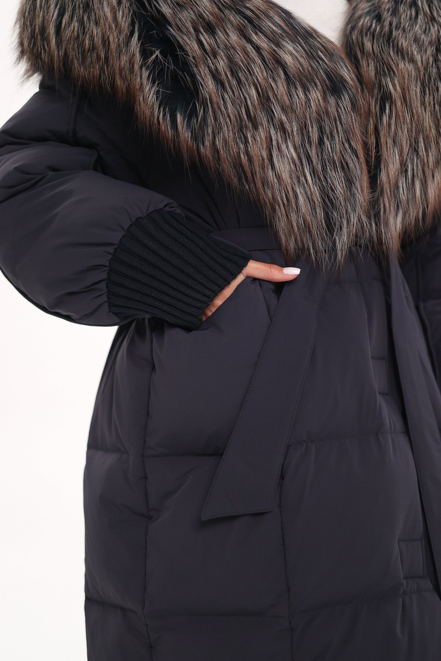 Rei Fur Trim Hooded Down Coat Navy