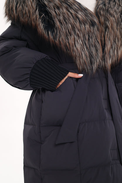 Rei Fur Trim Hooded Down Coat Navy
