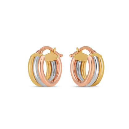 14K Tri-Color Gold Trilogy Hoop Earrings