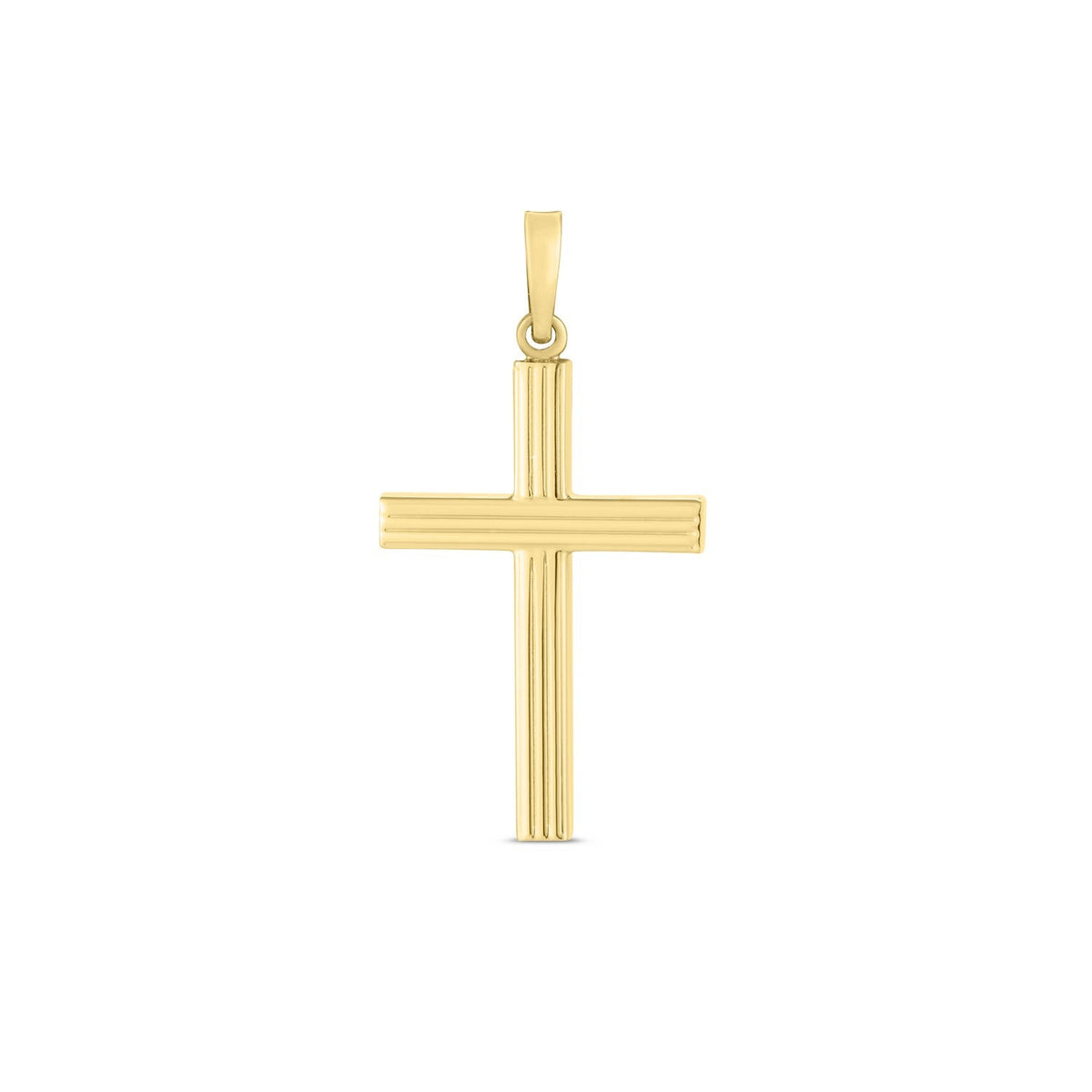 14K Yellow Gold High Polish Ribbed Cross Pendant