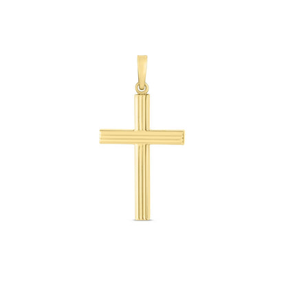 14K Yellow Gold High Polish Ribbed Cross Pendant