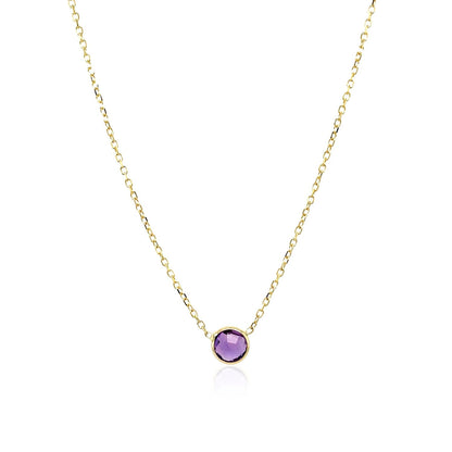 14K Yellow Gold Round Amethyst Necklace