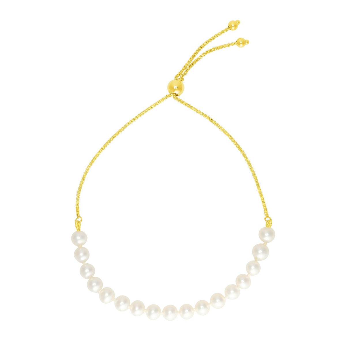 Yellow Gold Adjustable Pearl Friendship Bracelet