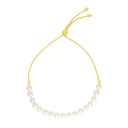 Yellow Gold Adjustable Pearl Friendship Bracelet