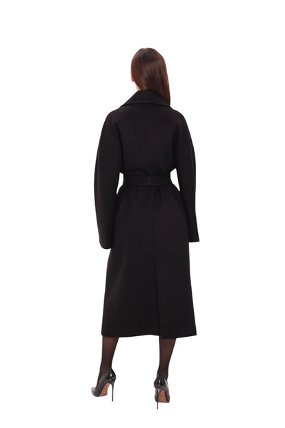 Leroy Classic Wraparound Wool Blend Overcoat in Black