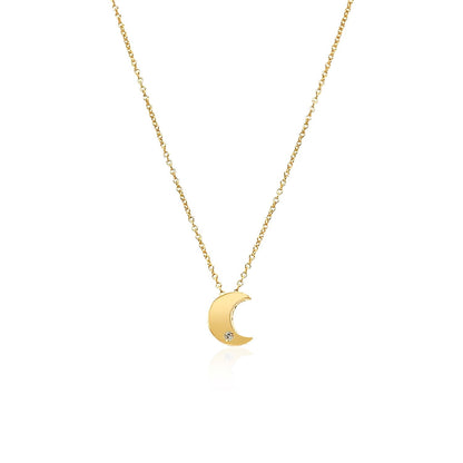 14K Yellow Gold Diamond Moon Necklace