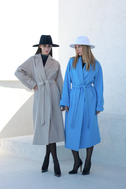 Classic Brushed Cashmere Wool Blend Overcoat in Beige