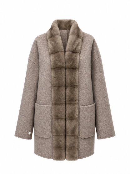 ⇆ Reversible Genuine Mink Fur Virgin Wool Coat