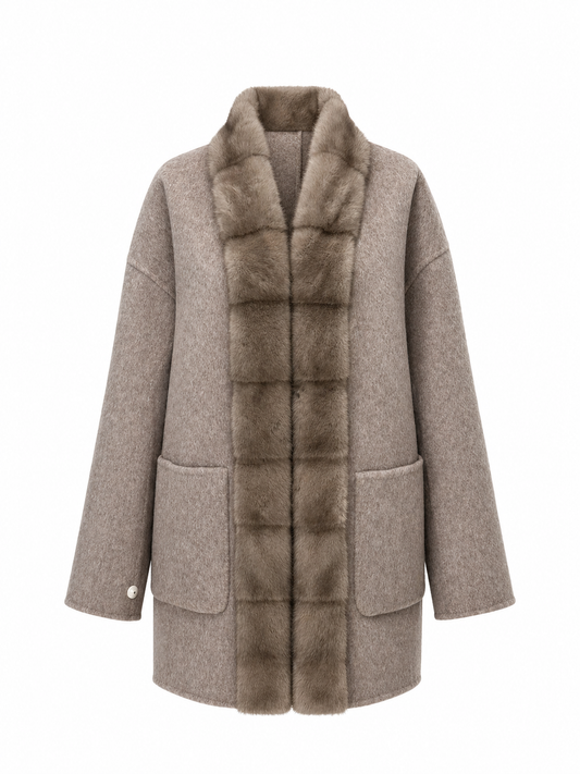 ⇆ Reversible Genuine Mink Fur Virgin Wool Coat