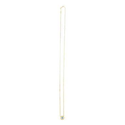14K Yellow Gold Pearl Evil Eye Rolo Chain Necklace