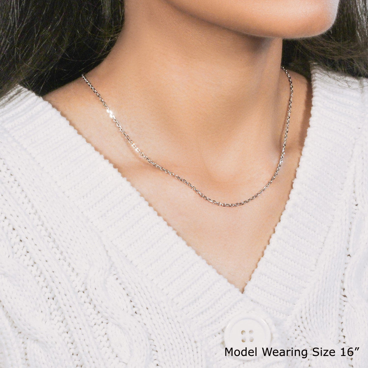 18K White Gold Diamond Cut Cable Link Chain