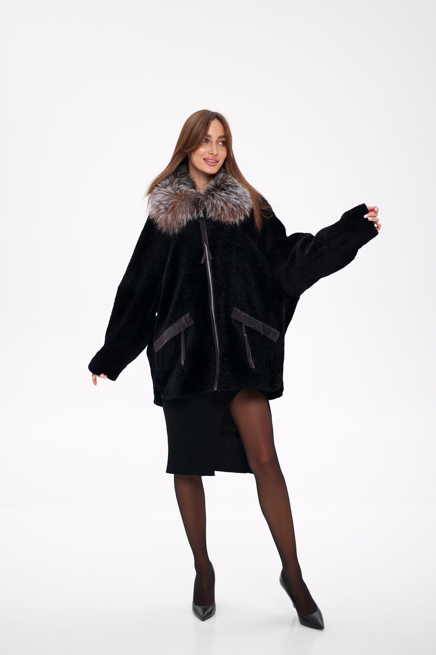 Palermo Astrakhan Silver Fox Trim Coat