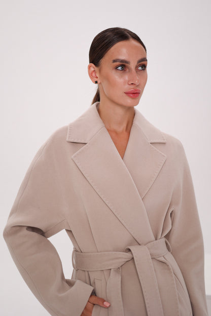 Cambridge Comfort Wraparound Wool Cashmere Coat Nude
