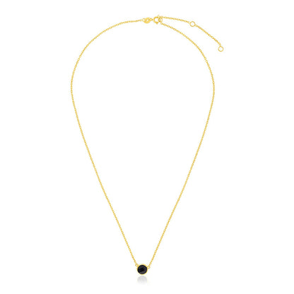 14K Yellow Gold Round Onyx Necklace