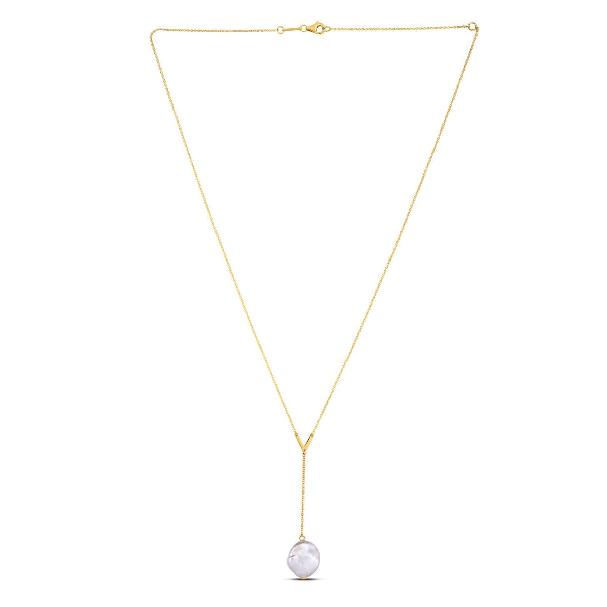 14K Yellow Gold Pearl Lariat Necklace