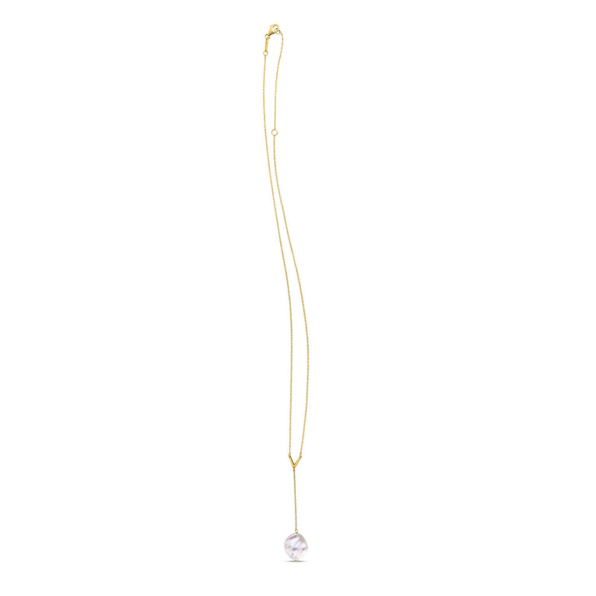 14K Yellow Gold Pearl Lariat Necklace