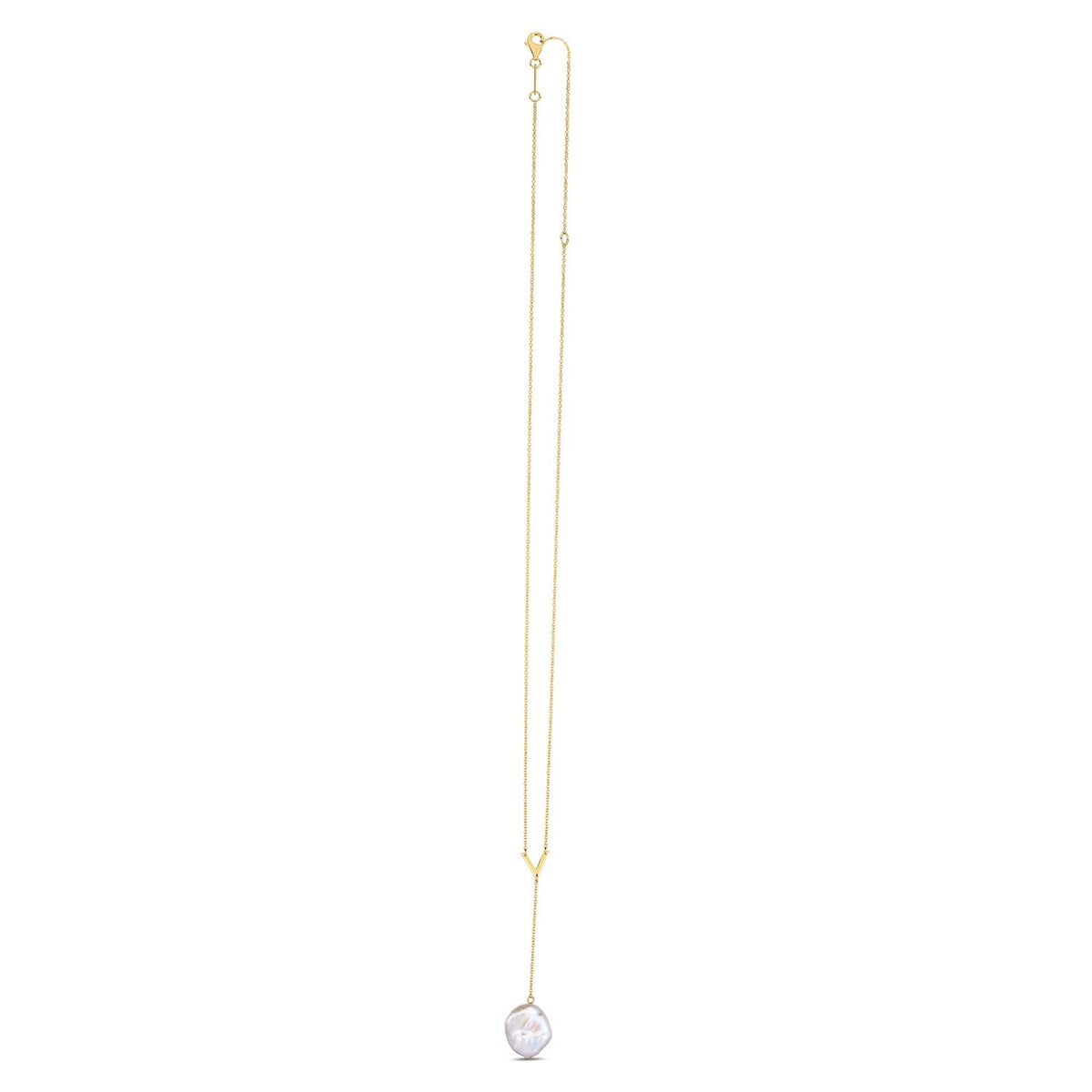 14K Yellow Gold Pearl Lariat Necklace