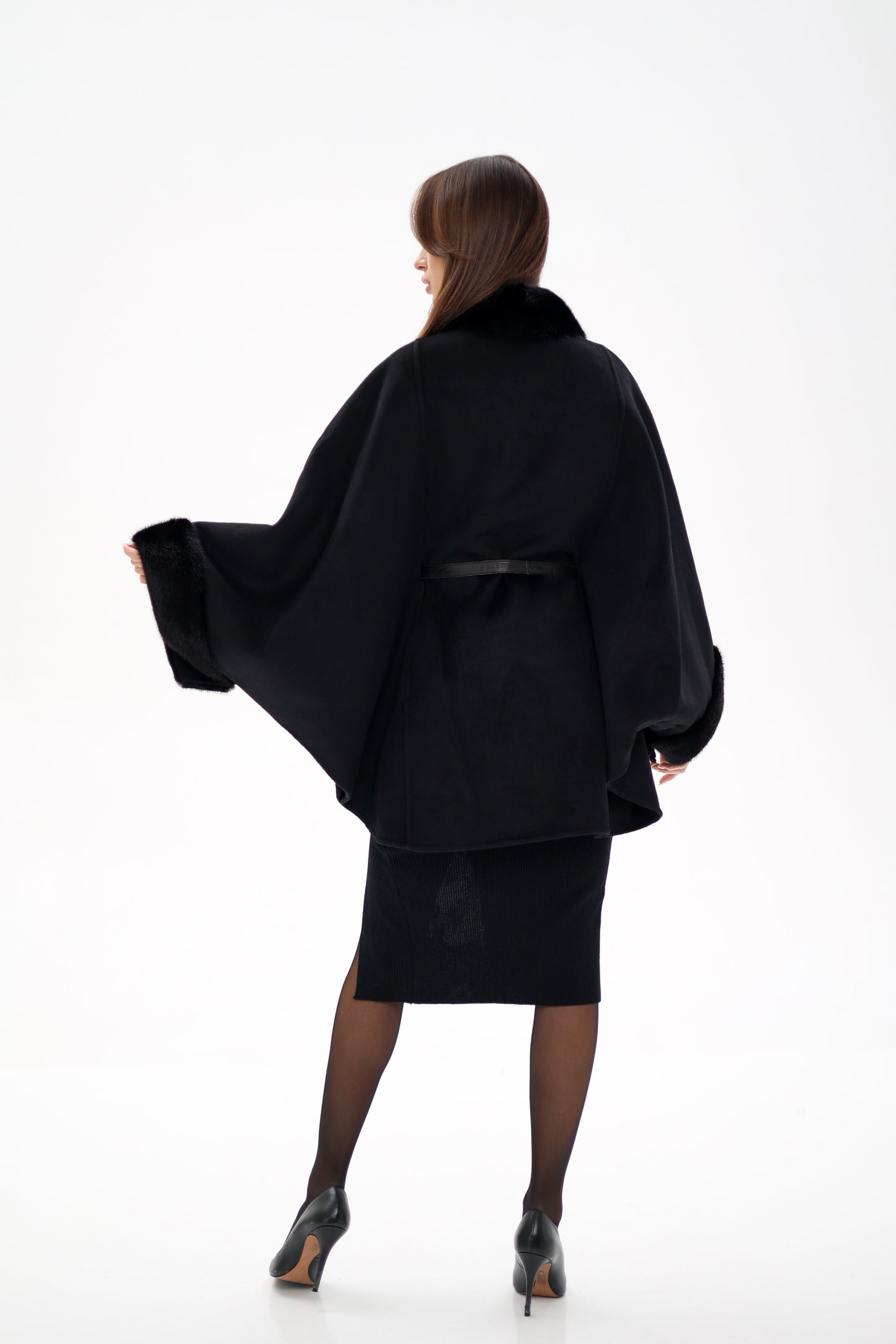 Scandinavian Mink Fur Double Face Wool Poncho