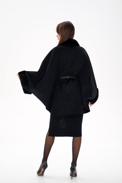 Scandinavian Mink Fur Double Face Wool Poncho