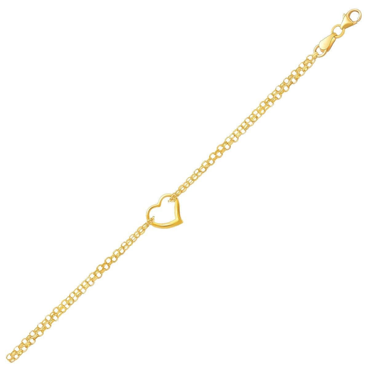 10K Yellow Gold Open Heart Double Rolo Chain Anklet