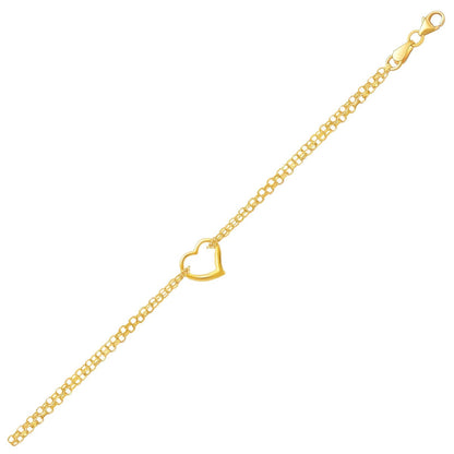 10K Yellow Gold Open Heart Double Rolo Chain Anklet