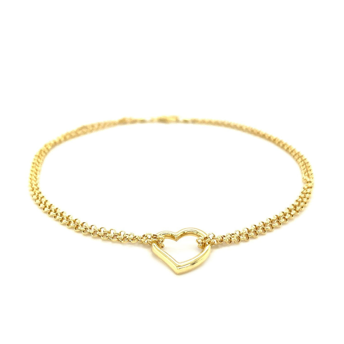 10K Yellow Gold Open Heart Double Rolo Chain Anklet