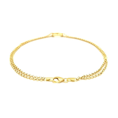 10K Yellow Gold Open Heart Double Rolo Chain Anklet