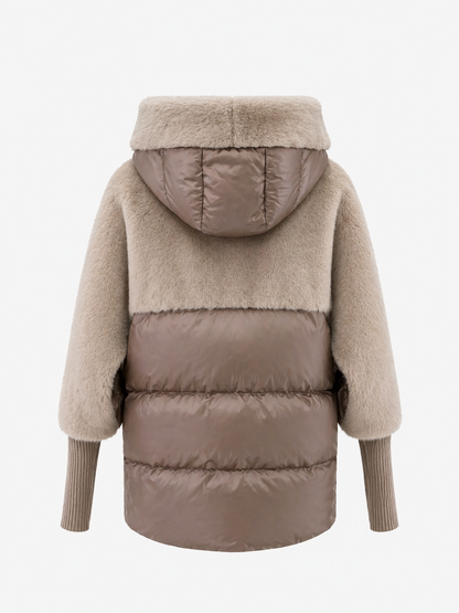 Claire Eco-Fur Bio-Down Fill Jacket in Taupe Grey