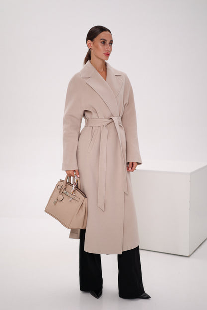 Cambridge Comfort Wraparound Wool Cashmere Coat Nude