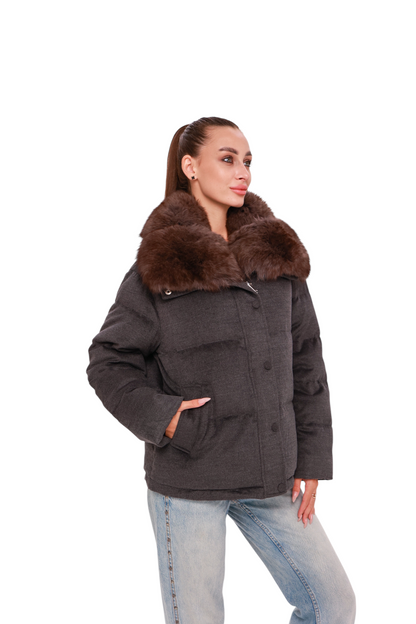 Elisa Polar Fox Fur Cashmere Effect Down Coat
