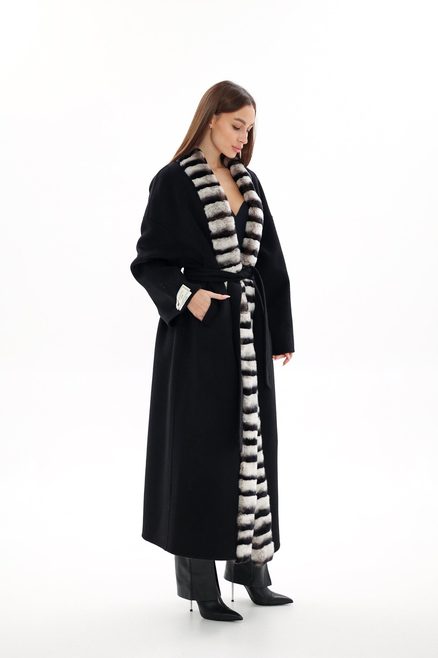 French Orylag Fur Italian Cashmere Wool Coat
