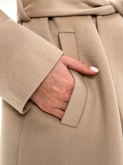 Astoria Classic Wraparound Wool Blend Coat in Nude