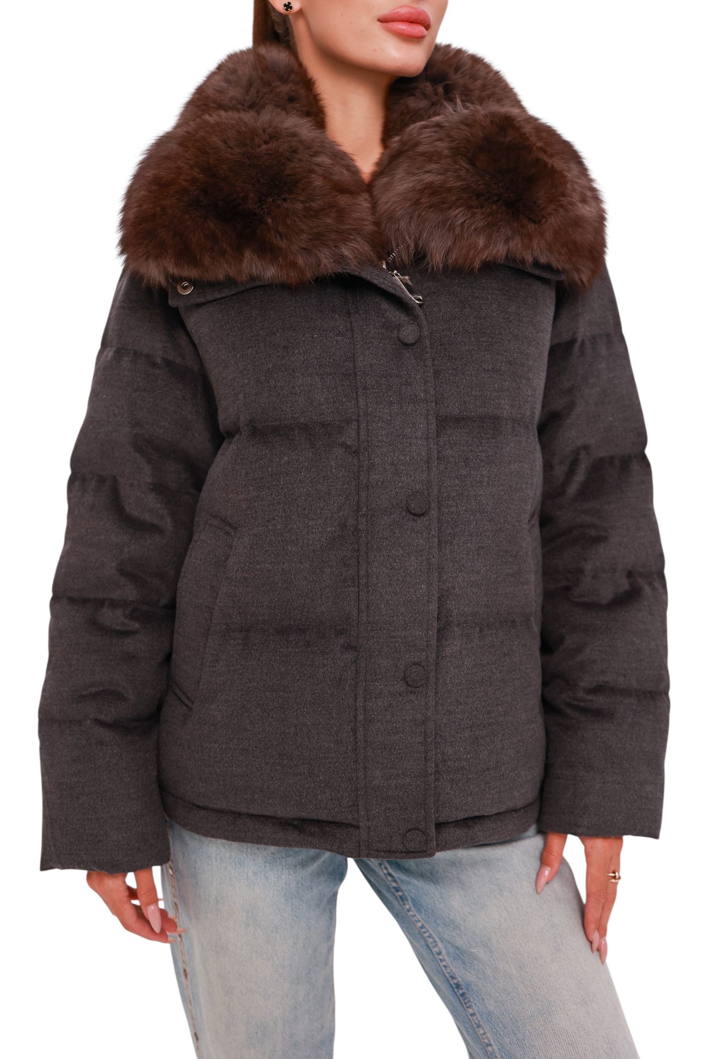 Elisa Polar Fox Fur Cashmere Effect Down Coat