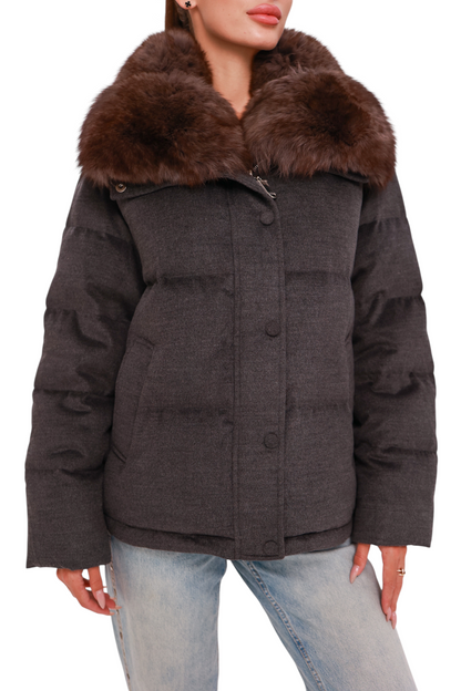Elisa Polar Fox Fur Cashmere Effect Down Coat