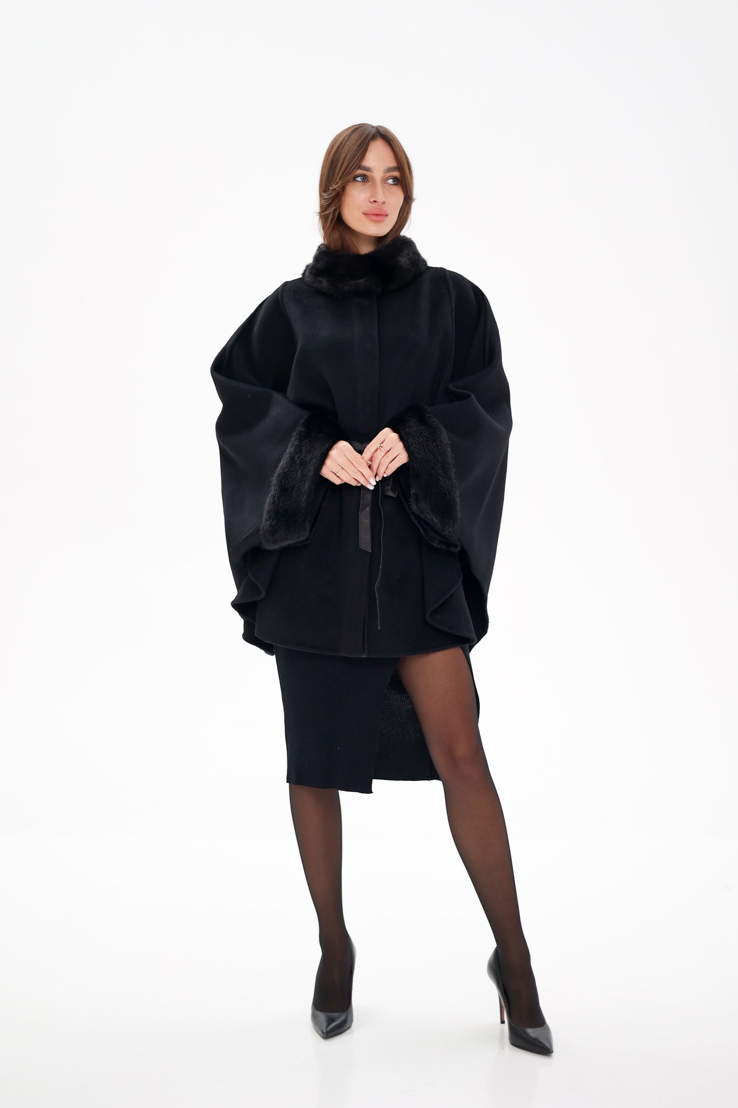 Scandinavian Mink Fur Double Face Wool Poncho