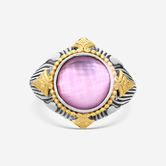 "KONSTANTINO – “Gen K 2” Sterling Silver & 18K Yellow Gold, Pink Corundum Doublet Ring (PCD: 9.5 mm) – DMK2151-652 S7  Center (PCD): 9.5 mm Ring Size: 7.0 Width: 0.12 in."